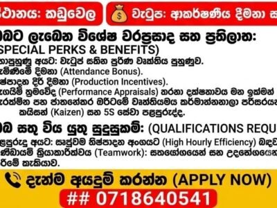 රැකියා අවස්ථාව: මැෂින් ඔපරේටර් සහායක (Offset Printing)